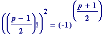 ((p-1)/2)!^2 = (-1)^((p+1)/2)
